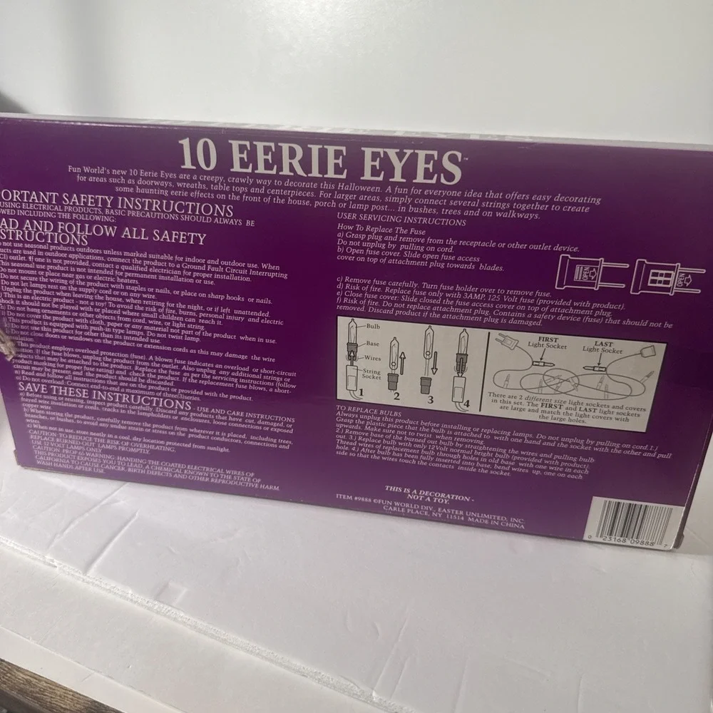 VTG 10 Eerie Eyes Light Set Fun World String Lights Blow Molds Halloween‎ Tree